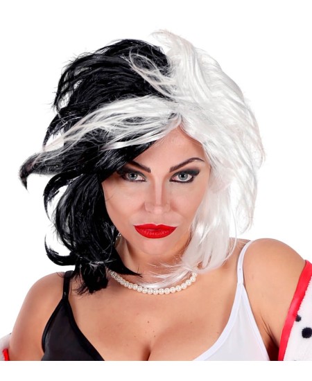 PELUCA CRUELLA DE VIL BLANCA Y NEGRA