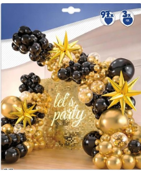 SET GLOBOS ESTRELLAS ORO Y NEGRO