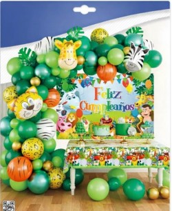 SET GLOBOS JUNGLA CON CARTEL FELIZ CUMPLE