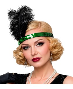 CINTA CHARLESTON VERDE CON 2 PLUMAS