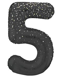 Globo Número 5 Negro Estrellas 86 cm | Globo Foil