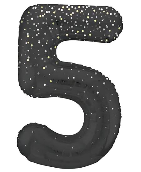 Globo Número 5 Negro Estrellas 86 cm | Globo Foil