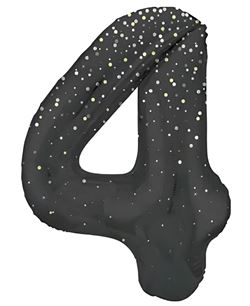 Globo Número 4 Negro Estrellas 86 cm | Globo Foil