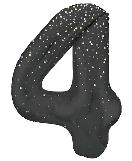Globo Número 4 Negro Estrellas 86 cm | Globo Foil