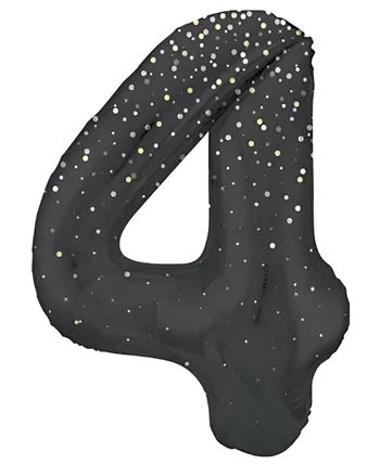 Globo Número 4 Negro Estrellas 86 cm | Globo Foil