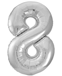 Globo Foil Número 8 Plateado Metalizado 86 cm | Globo Helio