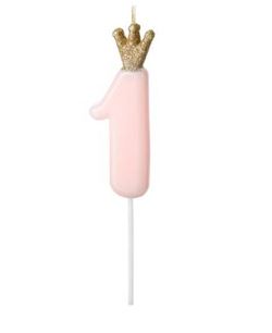 Vela Rosa Número 1 con Corona Dorada | Cumpleaños