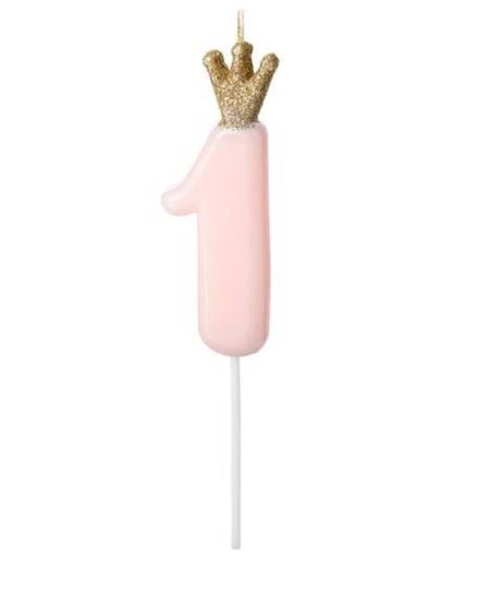 Vela Rosa Número 1 con Corona Dorada | Cumpleaños