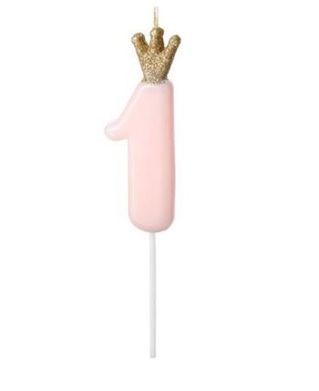 Vela Rosa Número 1 con Corona Dorada | Cumpleaños