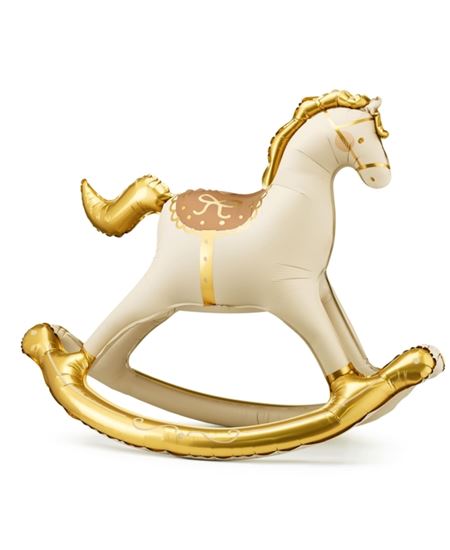 Globo Foil Caballito Balancín Beige y Dorado 118 cm