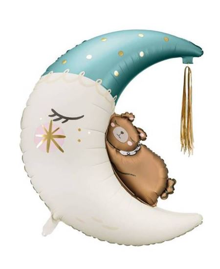 Globo Luna con Oso Azul 86 cm | Globo Foil Bebé