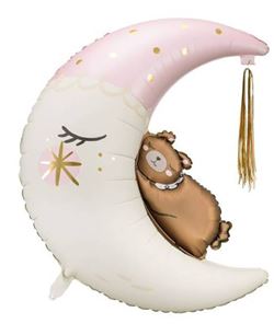 Globo Luna con Oso Rosa 86 cm | Globo Foil Bebé