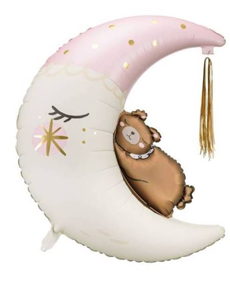 Globo Luna con Oso Rosa 86 cm | Globo Foil Bebé