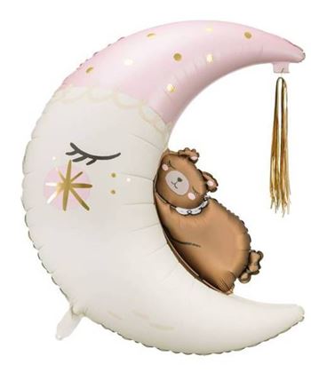 Globo Luna con Oso Rosa 86 cm | Globo Foil Bebé