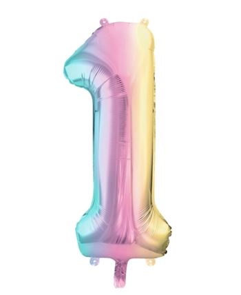 Globo Foil Número 1 Pastel Rainbow 86 cm