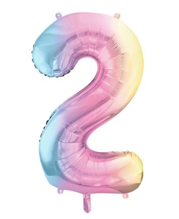 Globo Foil Número 2 Pastel Rainbow 86 cm