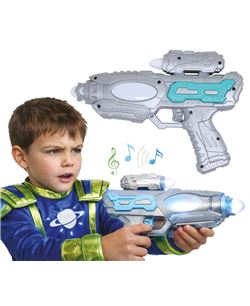 PISTOLA ESPACIAL CON LUZ Y SONIDO, 25 CM | Complemento Hallo