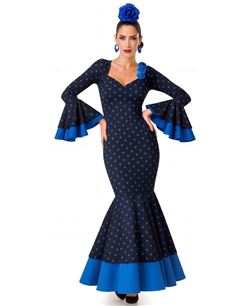 Disfraz de Flamenca de Lunares Azul para Mujer | Feria
