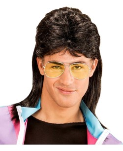 Peluca Hombre Negra Anos 80 Mullet | La Casa de las Fiestas