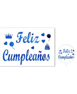 VINILO PARA GLOBO FELIZ CUMPLEAÑOS AZUL