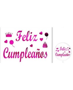 VINILO PARA GLOBO FELIZ CUMPLEAÑOS FUCSIA
