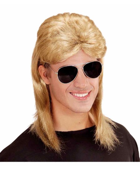 PELUCA RUBIA  AÑOS 80 MULLET CON GAFAS