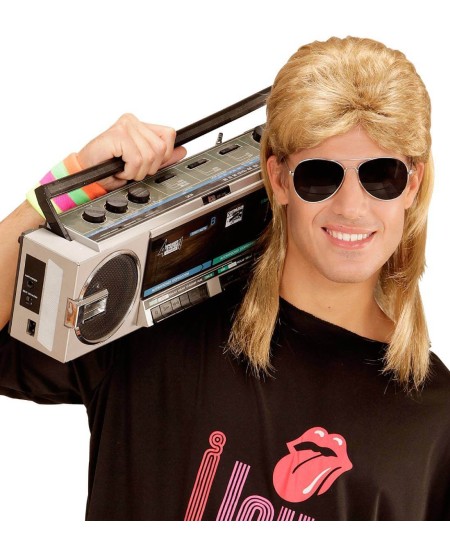 PELUCA RUBIA  AÑOS 80 MULLET CON GAFAS