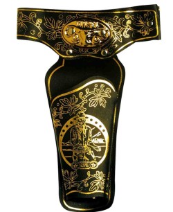 CARTUCHERA PARA UNA PISTOLA DORADA Y NEGRA