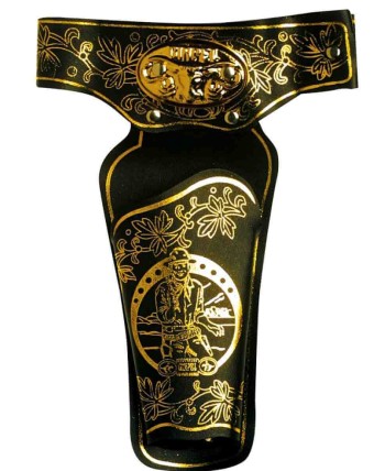 CARTUCHERA PARA UNA PISTOLA DORADA Y NEGRA