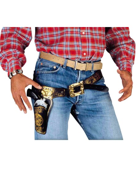 CARTUCHERA PARA UNA PISTOLA DORADA Y NEGRA