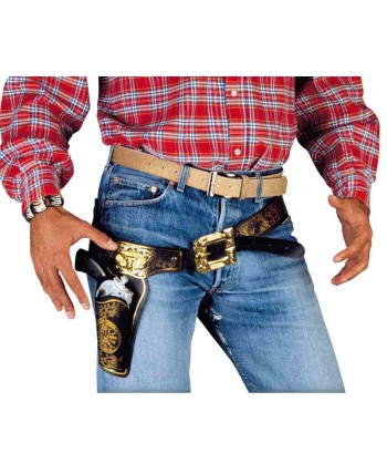 CARTUCHERA PARA UNA PISTOLA DORADA Y NEGRA