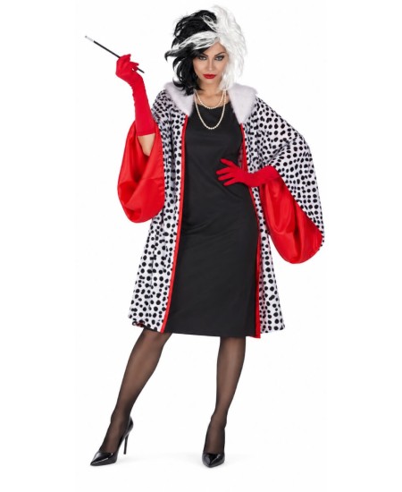 DISFRAZ DE CRUELLA DE VIL LARGO PARA MUJER
