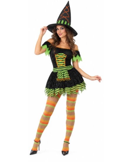 DISFRAZ DE BRUJA NEGRA Y VERDE PARA MUJER