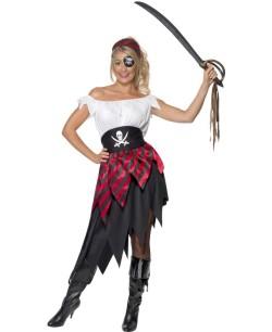 DISFRAZ DE PIRATESA FALDA PICOS NEGRA Y ROJA