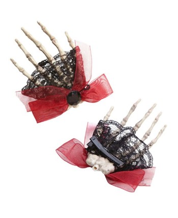 TOCADO MANO DE ESQUELETO CON LAZO ROJO