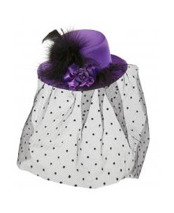TOCADO MORADO CON ROSA Y VELO