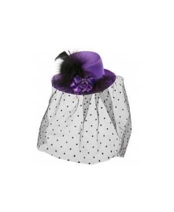 TOCADO MORADO CON ROSA Y VELO