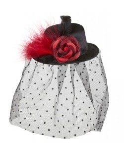 TOCADO NEGRO CON ROSA ROJA Y VELO