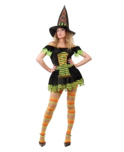 DISFRAZ DE BRUJA SEXY NEGRA Y VERDE FLUOR