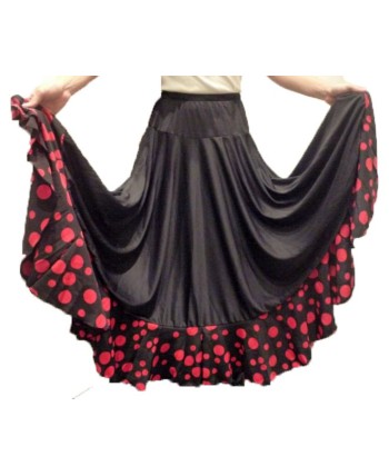 FALDA NEGRA C/VOLANTE TOPO ROJO 6