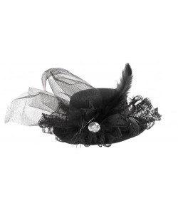 TOCADO NEGRO CON PLUMA LARGA Y PERLA