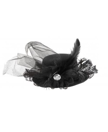 TOCADO NEGRO CON PLUMA LARGA Y PERLA