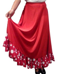 FALDA ROJA C/VOLANTE TOPO BLANCO