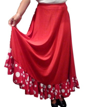 FALDA ROJA C/VOLANTE TOPO BLANCO