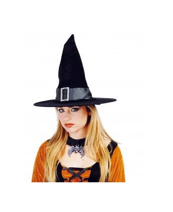 SOMBRERO BRUJA NEGRO TERCIOPELO CON HEBILLA