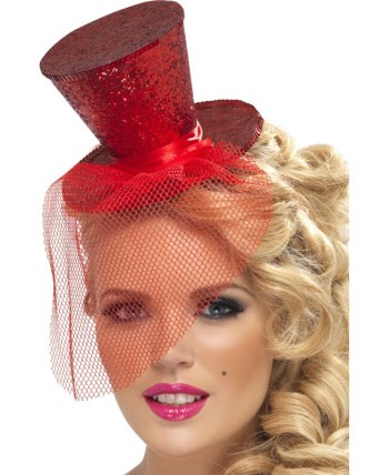 TOCADO CON BRILLANTINA ROJO Y VELO