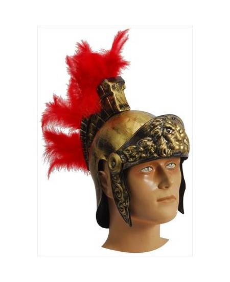 CASCO ROMANO DORADO CON PLUMAS ROJAS
