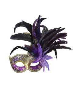 ANTIFAZ MORADO CON PLUMAS Y FLOR