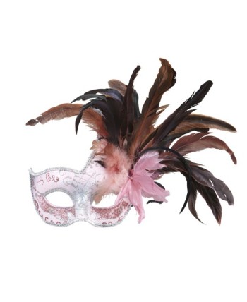 ANTIFAZ ROSA CON PLUMAS Y FLOR