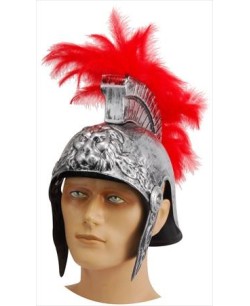 CASCO ROMANO PLATA CON PLUMAS ROJAS